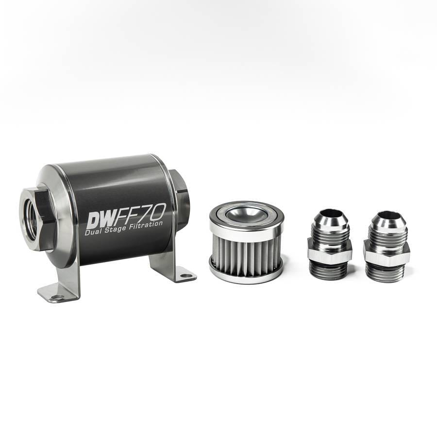 DeatshWerks In-Line Universal Fuel Filter Kit - Stainless Steel 5 micron, 10AN, 70mm