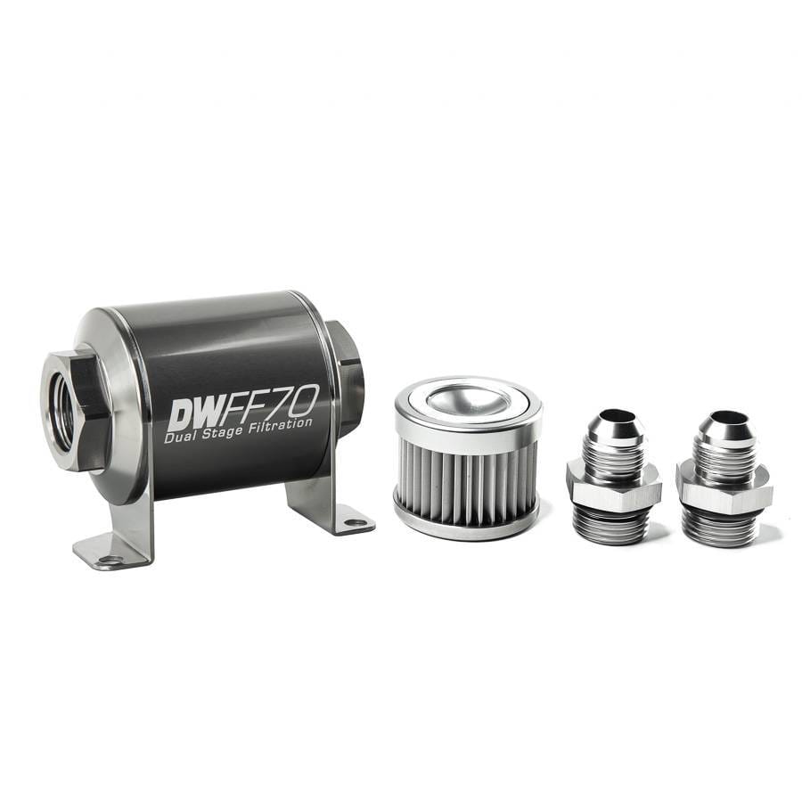 DeatshWerks In-Line Universal Fuel Filter Kit - Stainless Steel 10 Micron, 8AN, 70mm