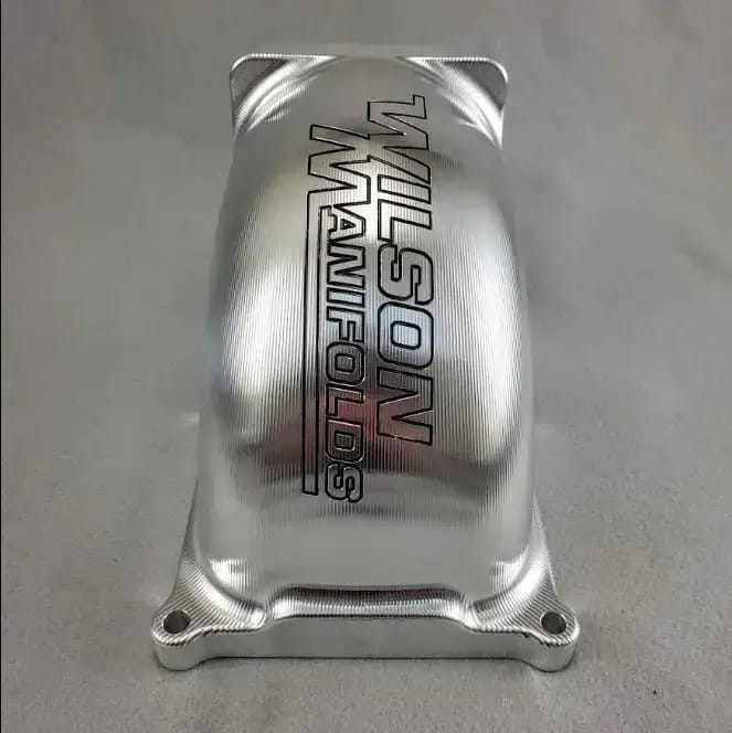 Wilson Manifolds 105MM 4500 Billet Elbow LS/ Ford Foxbody Bolt Pattern - Silver Machined Finish thumbnail 2