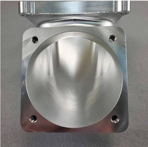 Wilson Manifolds 105MM 4500 Billet Elbow LS/ Ford Foxbody Bolt Pattern - Silver Machined Finish thumbnail 4
