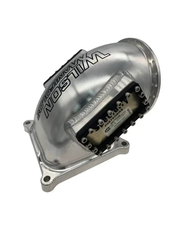 Wilson Manifolds 105MM 4500 Billet Elbow V-Band With 2 Burst Panel - Silver Machined Finish thumbnail 2
