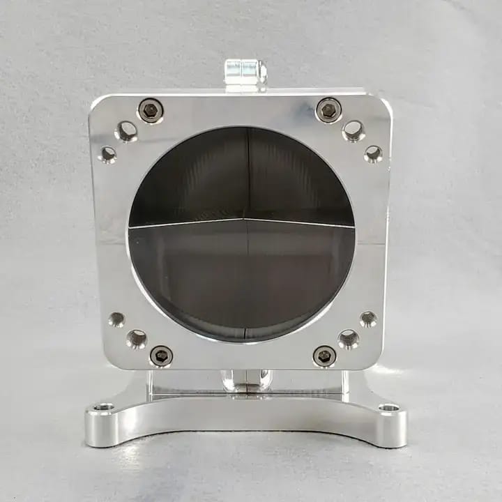 Wilson Manifolds 65MM-92MM 4150 Side/Side Facing Billet Elbow With Divider - Silver Machined Finish thumbnail 4