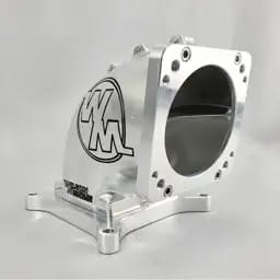 Wilson Manifolds 65MM-92MM 4150 Side/Side Facing Billet Elbow With Divider - Silver Machined Finish