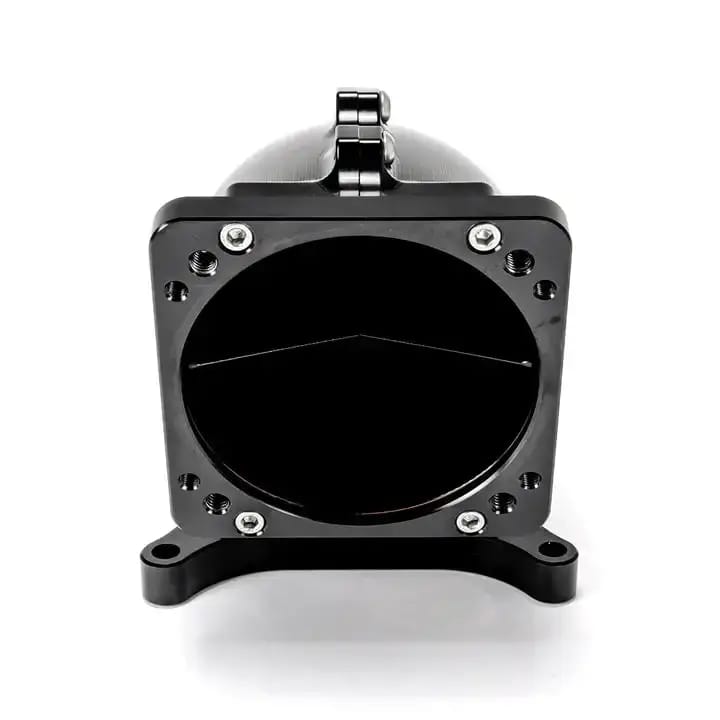 Wilson Manifolds 95MM-105MM 4150 Side/Side Facing Billet Elbow With Divider - Anodized Black thumbnail 3
