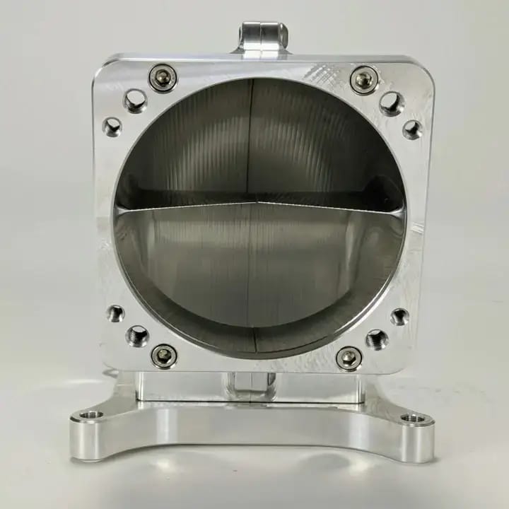 Wilson Manifolds 95MM-105MM 4150 Front/Rear Facing Billet Elbow With Divider - Silver Machined Finish thumbnail 3