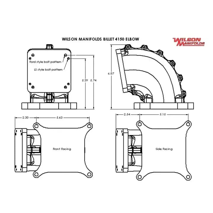 Wilson Manifolds 95MM-105MM 4150 Side/Side Facing Billet Elbow With Divider - Silver Machined Finish thumbnail 8