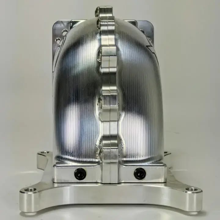 Wilson Manifolds 95MM-105MM 4150 Side/Side Facing Billet Elbow With Divider - Silver Machined Finish thumbnail 7