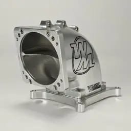 Wilson Manifolds 95MM-105MM 4150 Side/Side Facing Billet Elbow With Divider - Silver Machined Finish