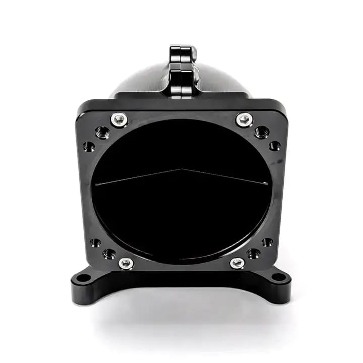 Wilson Manifolds 65MM-92MM 4150 Side/Side Facing Billet Elbow With Divider - Anodized Black thumbnail 3