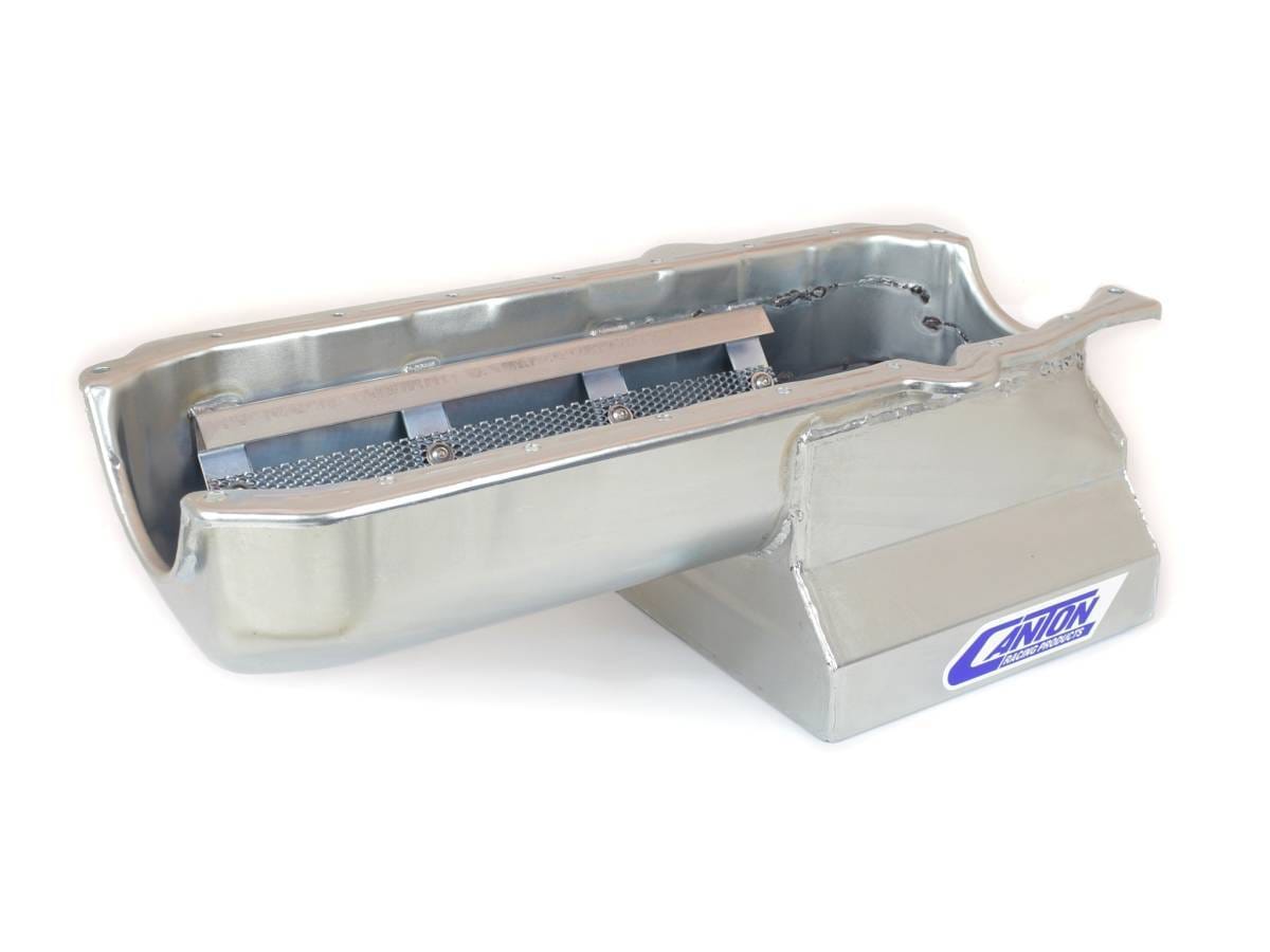 Canton "T" Sump Drag Race Chevy SBC Pre-1980 Blocks w/ Left Side Dipstick Oil Pan - Silver