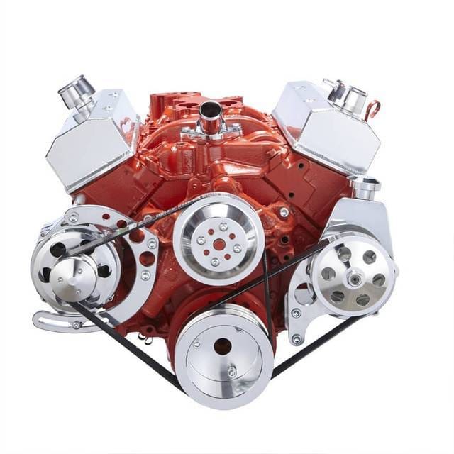 CVF Chevy Small Block Serpentine Conversion System with Power Steering & Alternator Brackets, For Long Water Pump - Polished thumbnail 2