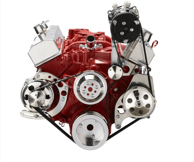 CVF Chevy Small Block Serpentine Conversion System with AC, Alternator & Power Steering Brackets, For Long Water Pump - Polished thumbnail 2