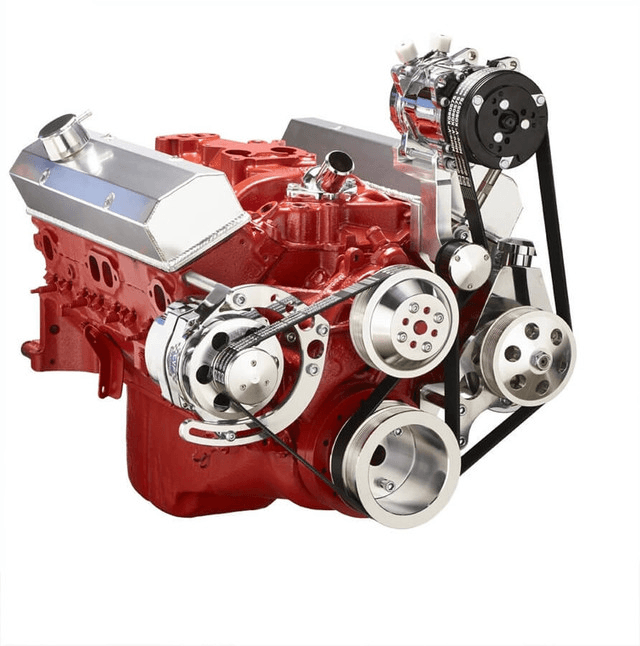CVF Chevy Small Block Serpentine Conversion System with AC, Alternator & Power Steering Brackets, For Long Water Pump - Polished thumbnail 3