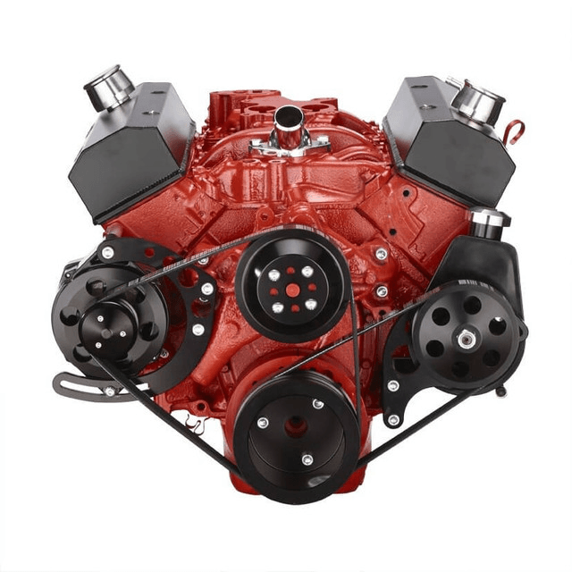 CVF Chevy Small Block Serpentine Conversion System with Power Steering & Alternator Brackets, For Long Water Pump - Black thumbnail 2