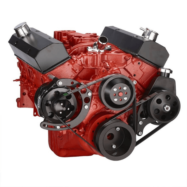 CVF Chevy Small Block Serpentine Conversion System with Power Steering & Alternator Brackets, For Long Water Pump - Black thumbnail 3