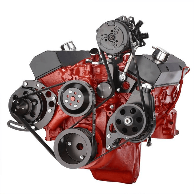 CVF Chevy Small Block Serpentine Conversion System with AC & Power Steering Brackets, For Long Water Pump - Black