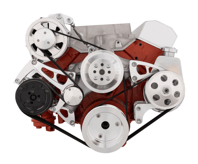 CVF Chevy Small Block Serpentine Conversion System with Mid-Mount AC, Alternator, Power Steering Brackets, For Long Water Pump - Polished