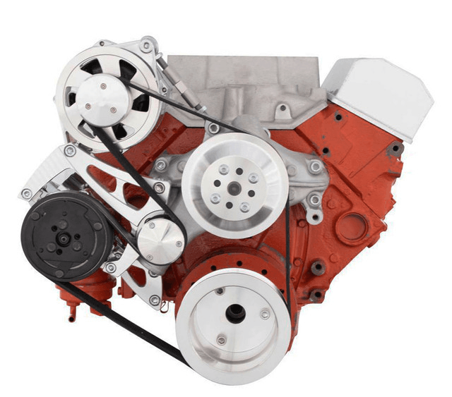 CVF Chevy Small Block Serpentine Conversion System with Mid-Mount AC, Alternator Brackets, For Long Water Pump - Polished thumbnail 2