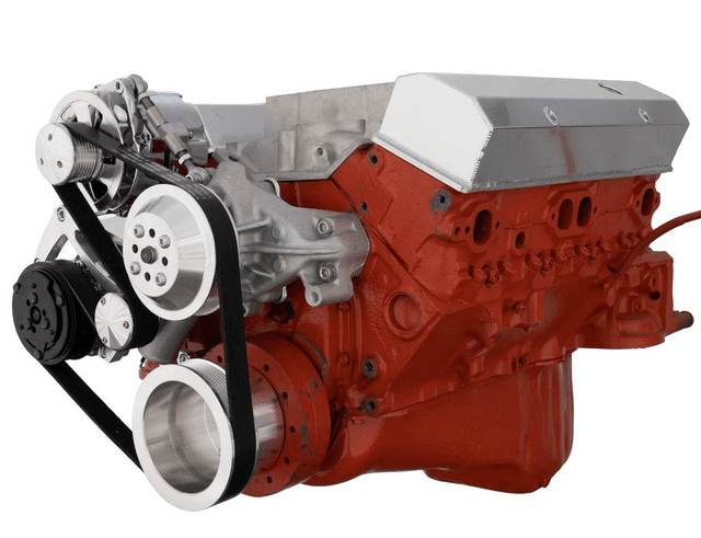 CVF Chevy Small Block Serpentine Conversion System with Mid-Mount AC, Alternator Brackets, For Long Water Pump - Polished