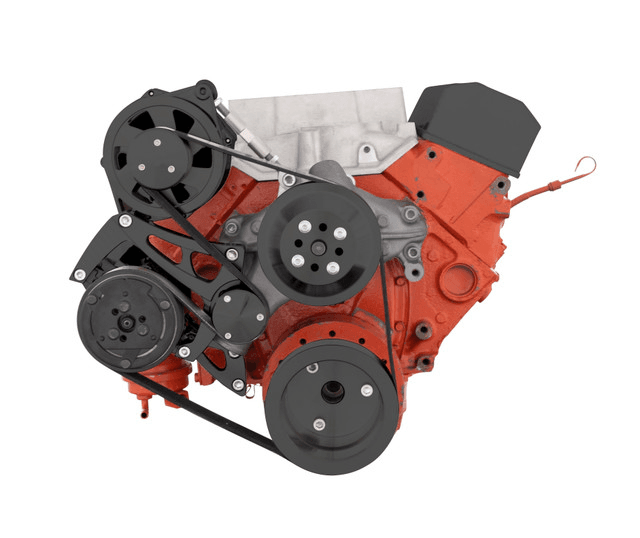 CVF Chevy Small Block Serpentine Conversion System with Mid-Mount AC, Alternator Brackets, For Long Water Pump - Black thumbnail 2