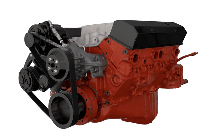 CVF Chevy Small Block Serpentine Conversion System with Mid-Mount AC, Alternator Brackets, For Long Water Pump - Black