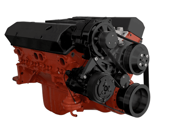 CVF Chevy Small Block Serpentine Conversion System with Mid-Mount AC, Alternator Brackets, For Long Water Pump - Black thumbnail 3