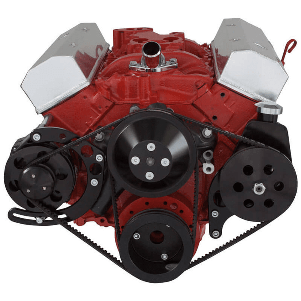 CVF Chevy Small Block V-Belt System with Alternator, Power Steering Brackets, For Long Water Pump - Black thumbnail 2