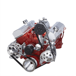 CVF Chevy Small Block Serpentine Conversion System with AC, Alternator, Power Steering Brackets, For Electric Water Pump - Polished