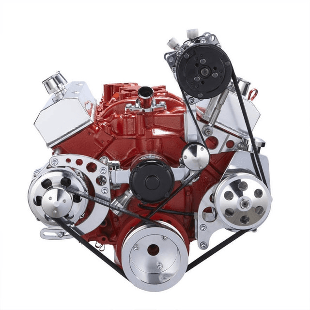 CVF Chevy Small Block Serpentine Conversion System with AC, Alternator, Power Steering Brackets, For Electric Water Pump - Polished thumbnail 2