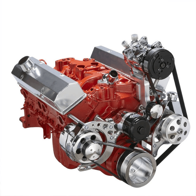 CVF Chevy Small Block Serpentine Conversion System with AC, Alternator, Power Steering Brackets, For Electric Water Pump - Polished thumbnail 3