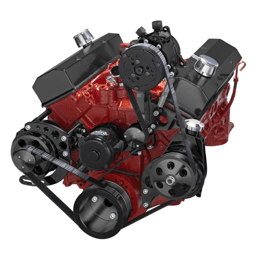 CVF Chevy Small Block Serpentine Conversion System with AC, Alternator, Power Steering Brackets, For Electric Water Pump - Black