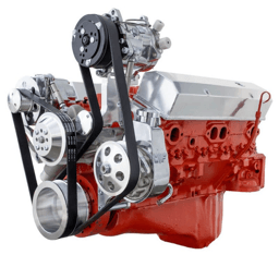 CVF Chevy Small Block Serpentine Conversion System with AC, PS, High Mount ALT Brackets, For Long Water Pump - Polished