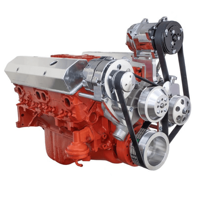 CVF Chevy Small Block Serpentine Conversion System with AC, PS, High Mount ALT Brackets, For Long Water Pump - Polished thumbnail 3