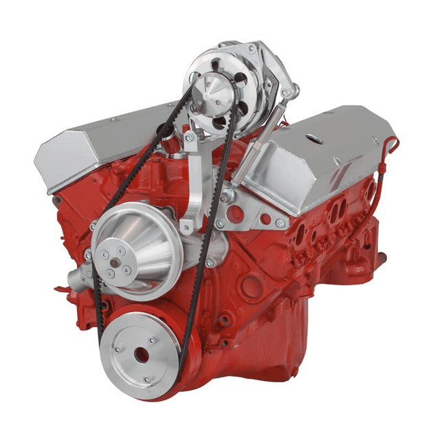 CVF Chevy Small Block V-Belt System with Alternator Only Bracket, For Short Water Pump - Polished