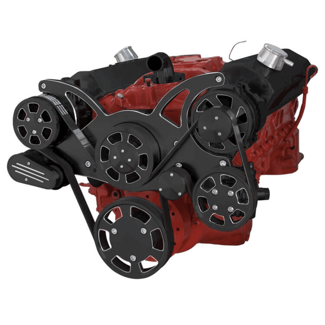 CVF Chevy Small Block Serpentine System with AC, Power Steering & Alternator (All Inclusive) - Black Diamond thumbnail 3