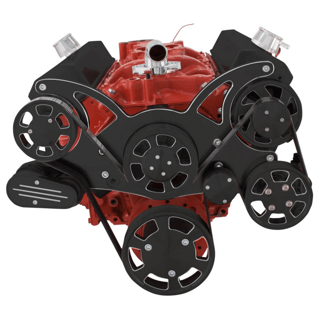 CVF Chevy Small Block Serpentine System with Power Steering & Alternator (All Inclusive) - Black Diamond thumbnail 2