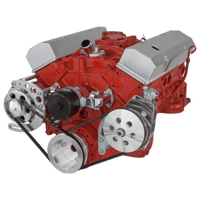 CVF Chevy Small Block V-Belt System with Alternator & Power Steering Brackets, For EWP - Polished