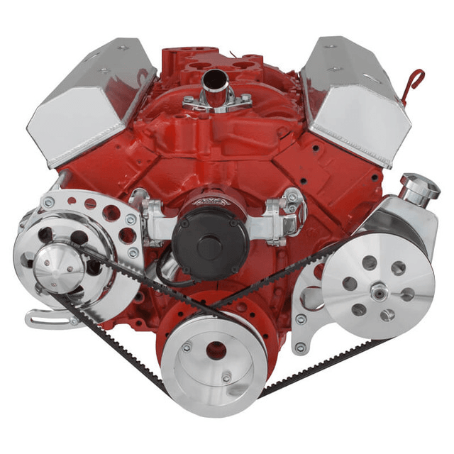 CVF Chevy Small Block V-Belt System with Alternator & Power Steering Brackets, For EWP - Polished thumbnail 2