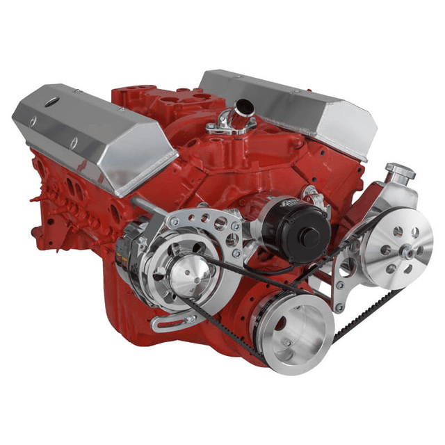 CVF Chevy Small Block V-Belt System with Alternator & Power Steering Brackets, For EWP - Polished thumbnail 3