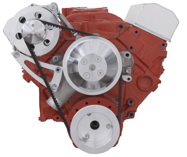 CVF Chevy Small Block V-Belt System with Alternator Only High Mount Bracket, For Long Water Pump - Polished