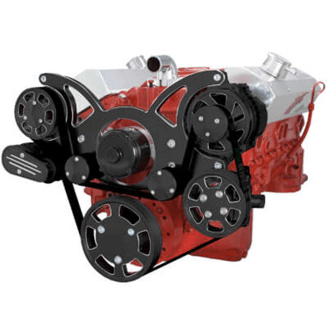 CVF Chevy Small Block Serpentine System with AC, Power Steering & Alternator with Electric Water Pump (All Inclusive) - Black Diamond