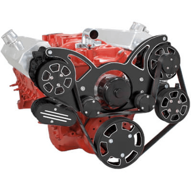 CVF Chevy Small Block Serpentine System with AC, Power Steering & Alternator with Electric Water Pump (All Inclusive) - Black Diamond thumbnail 2