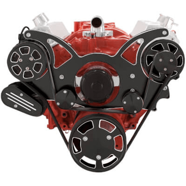 CVF Chevy Small Block Serpentine System with AC & Alternator with Electric Water Pump (All Inclusive) - Black Diamond thumbnail 2
