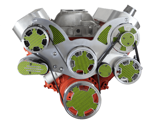 CVF Chevy Big Block Serpentine System with AC, Power Steering & Alternator (All Inclusive) - Polished W/ Carbon Fiber Inlay thumbnail 2