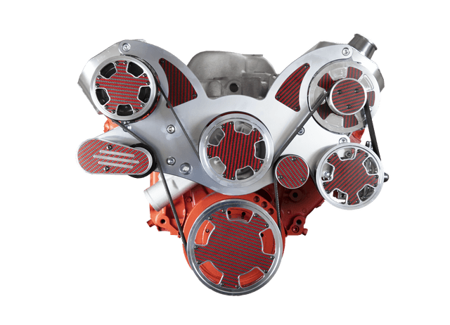 CVF Chevy Big Block Serpentine System with AC, Power Steering & Alternator (All Inclusive) - Polished W/ Carbon Fiber Inlay thumbnail 4