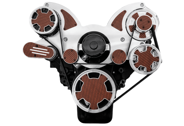 CVF Chevy Big Block Serpentine System with AC, Power Steering & Alternator with Electric Water Pump (All Inclusive) - Polished W/ Carbon Fiber Inlay thumbnail 2