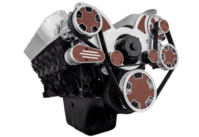 CVF Chevy Big Block Serpentine System with AC, Power Steering & Alternator with Electric Water Pump (All Inclusive) - Polished W/ Carbon Fiber Inlay thumbnail 3