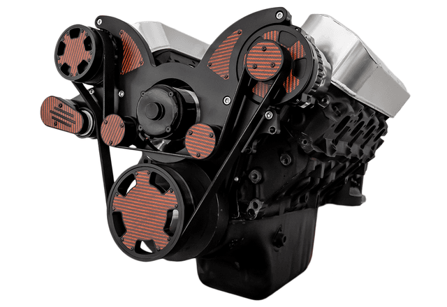 CVF Chevy Big Block Serpentine System with AC & Alternator with Electric Water Pump (All Inclusive) - Black W/ Carbon Fiber Inlay