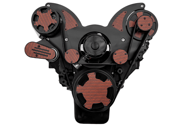 CVF Chevy Big Block Serpentine System with AC & Alternator with Electric Water Pump (All Inclusive) - Black W/ Carbon Fiber Inlay thumbnail 2