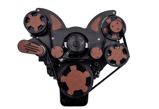 CVF Chevy Big Block Serpentine System with AC, Power Steering & Alternator with Electric Water Pump (All Inclusive) - Black W/ Carbon Fiber Inlay thumbnail 2